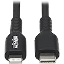 Tripp Lite USB-C to Lightning Sync/Charge Cable (M/M), MFi Certified, Black, 9.8 ft. (M102-03M-BK)
