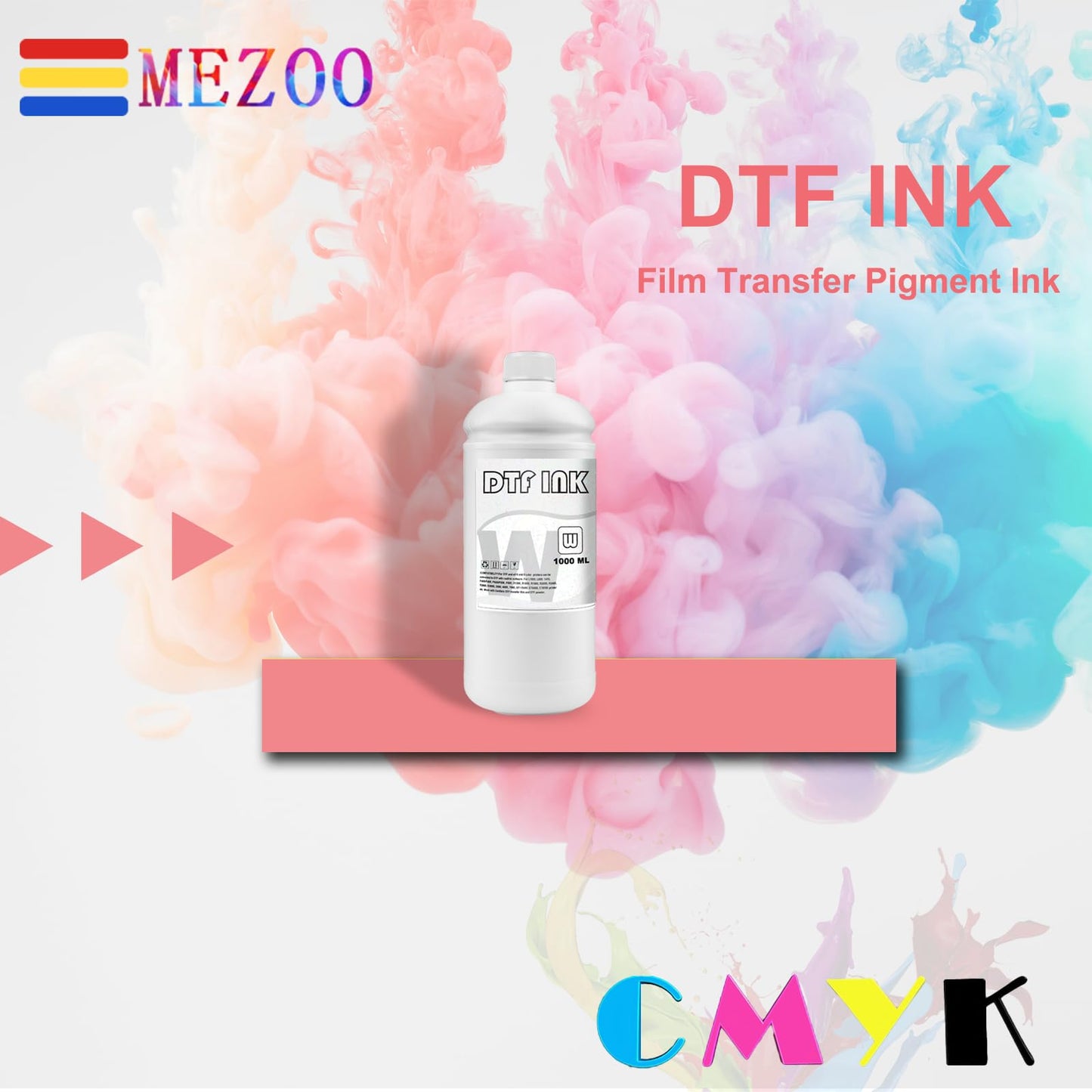 MEZOO DTF White Ink 1000ml Premium DTF Ink for Film Heat Transfer Printing Compatible for DTF Printers with Printhead L1800 L805 XP15000 R1390 4720