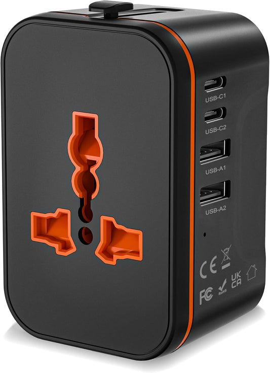 Universal Travel Adapter Worldwide, European Travel Plug Adapter with 2 USB C, 2 USB A and Multi AC Outlets, International Power Converter All in One…