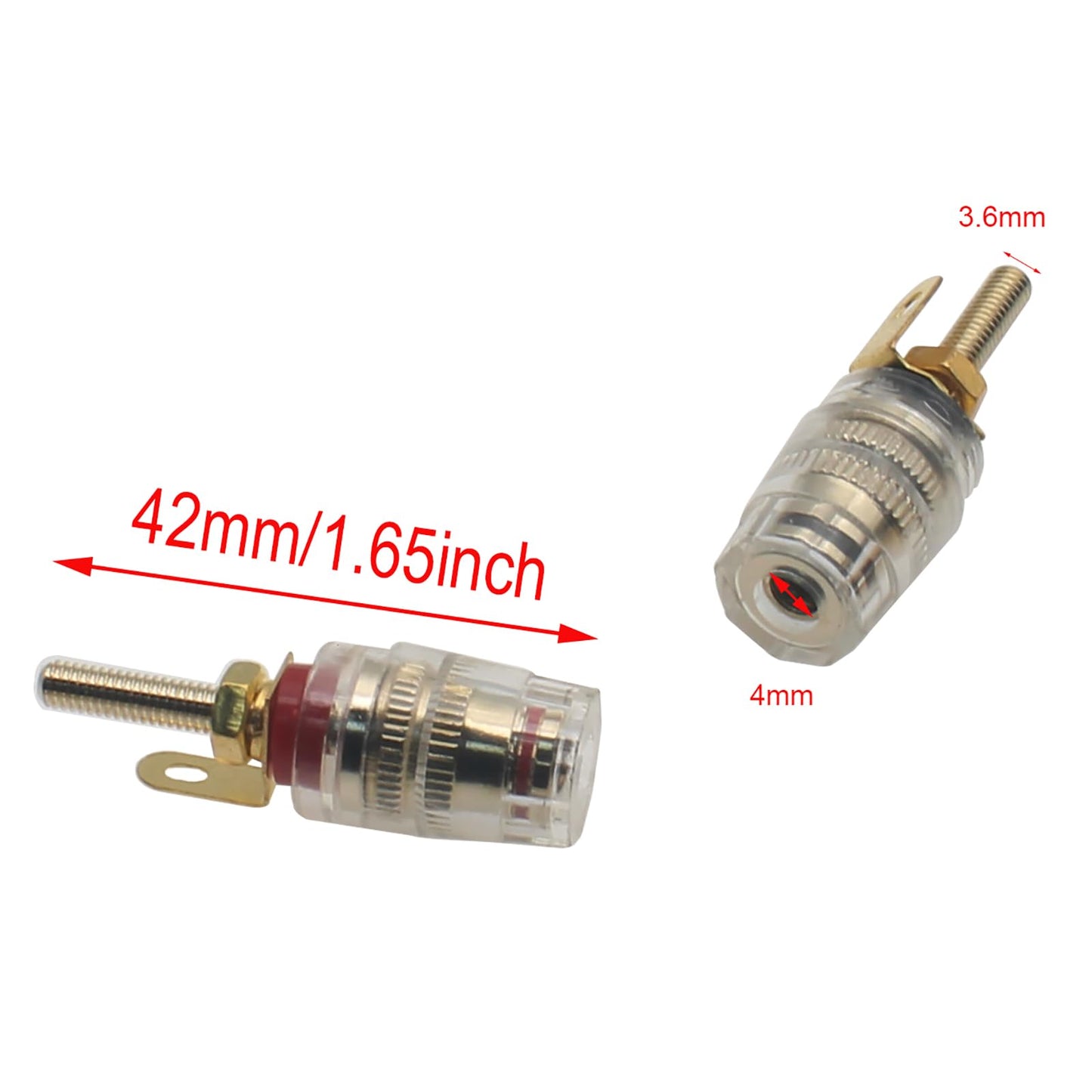 SYCZIOHU 2 Pair 4 mm Banana Plug Socket Amplifier Speaker Terminal Connector Crystal Gold Plate Binding Post for Amplifier Speaker (2 Red and 2 Black)