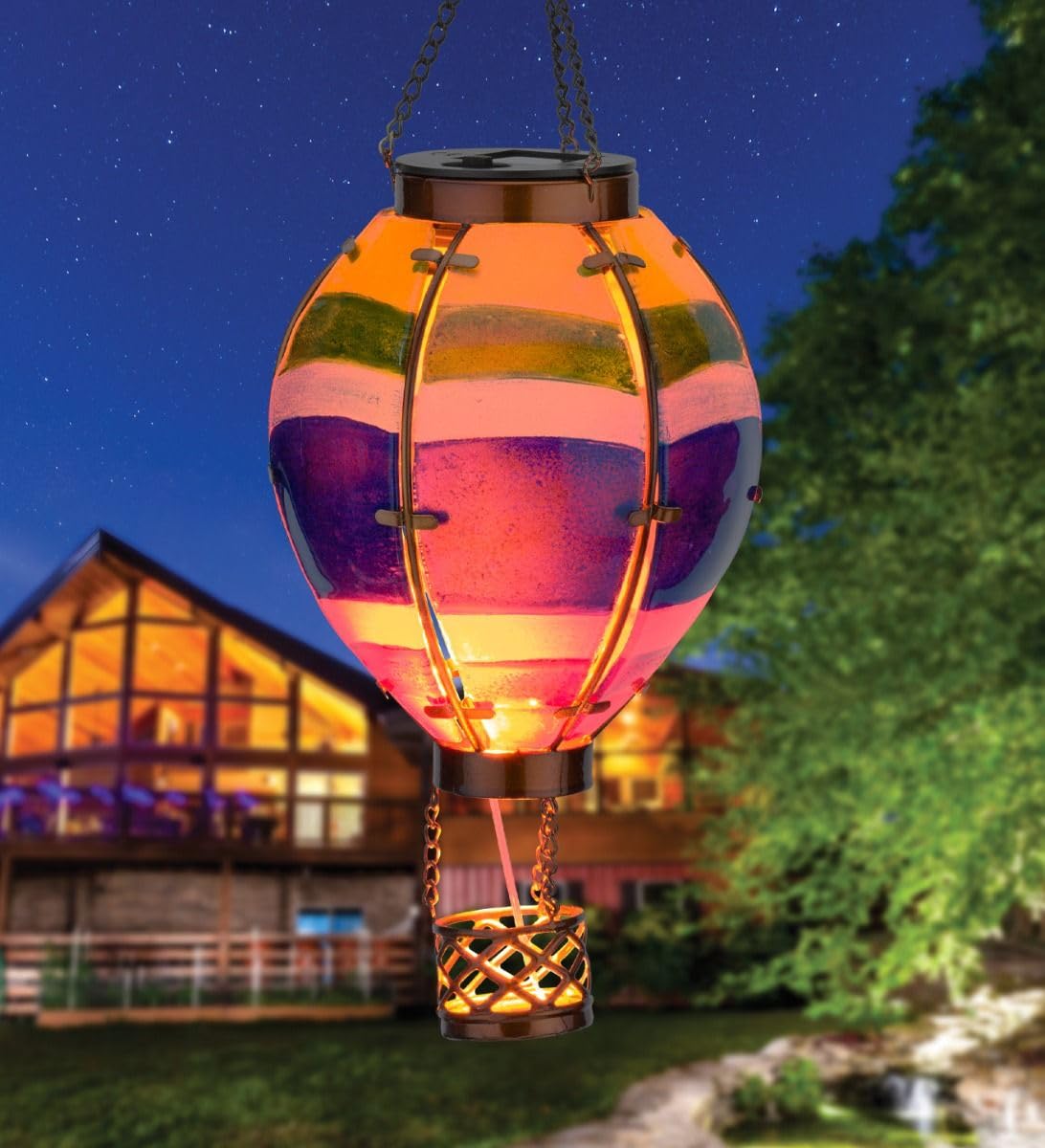 Regal Art & Gift Hot Air Balloon Solar Lantern - Hanging Solar-Powered LED Lights, Waterproof Portable Decorative Outdoor Lamp Made of Metal & Glass
