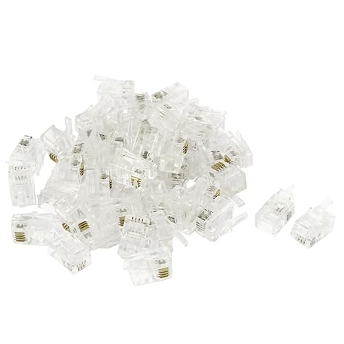 uxcell 40 Pcs Phone Modular Plug, Household RJ9 4P4C Telephone Cable End Phone Adapter Connector, Standard Jack for Telephone Handset Flat Stranded