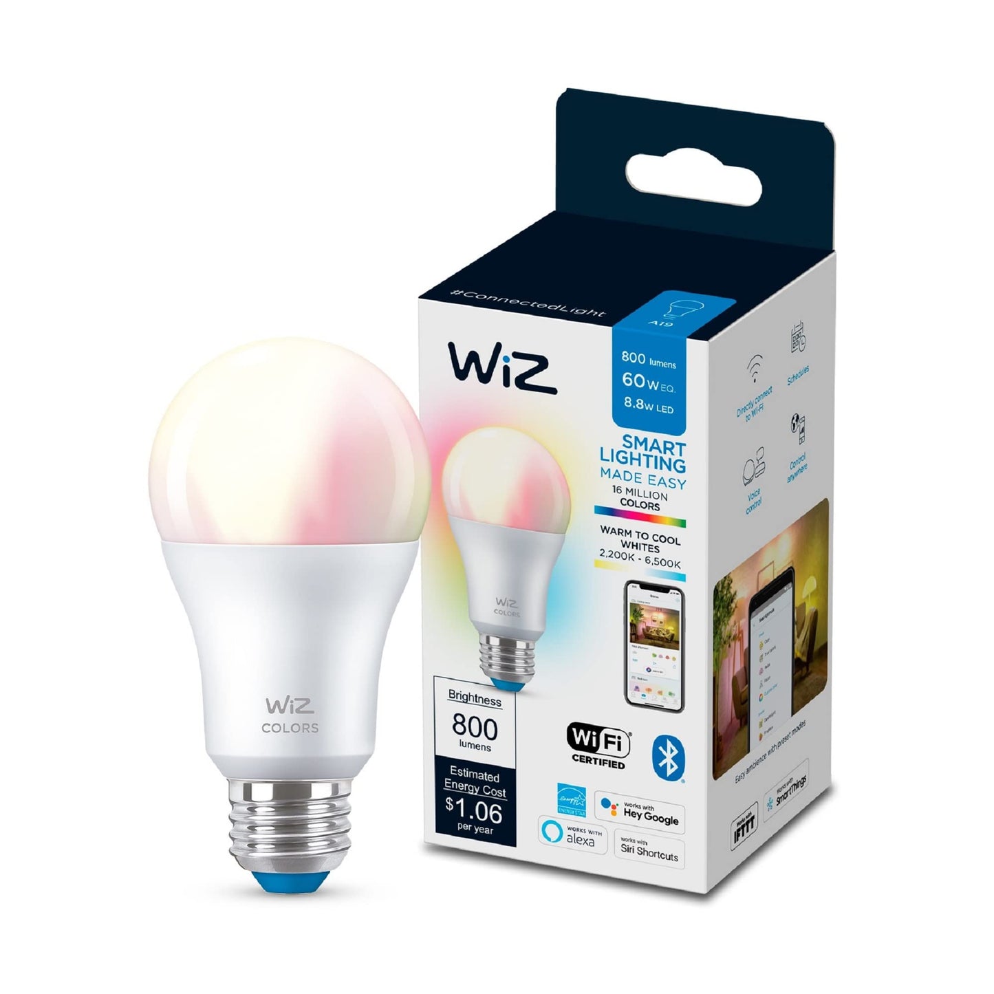 WiZ LED Smart Light Bulbs, Sunset to Sunrise Automation + Motion Detection + Control with Voice or App, Full Color A19 60W 800LM E26 Indoor, Matter