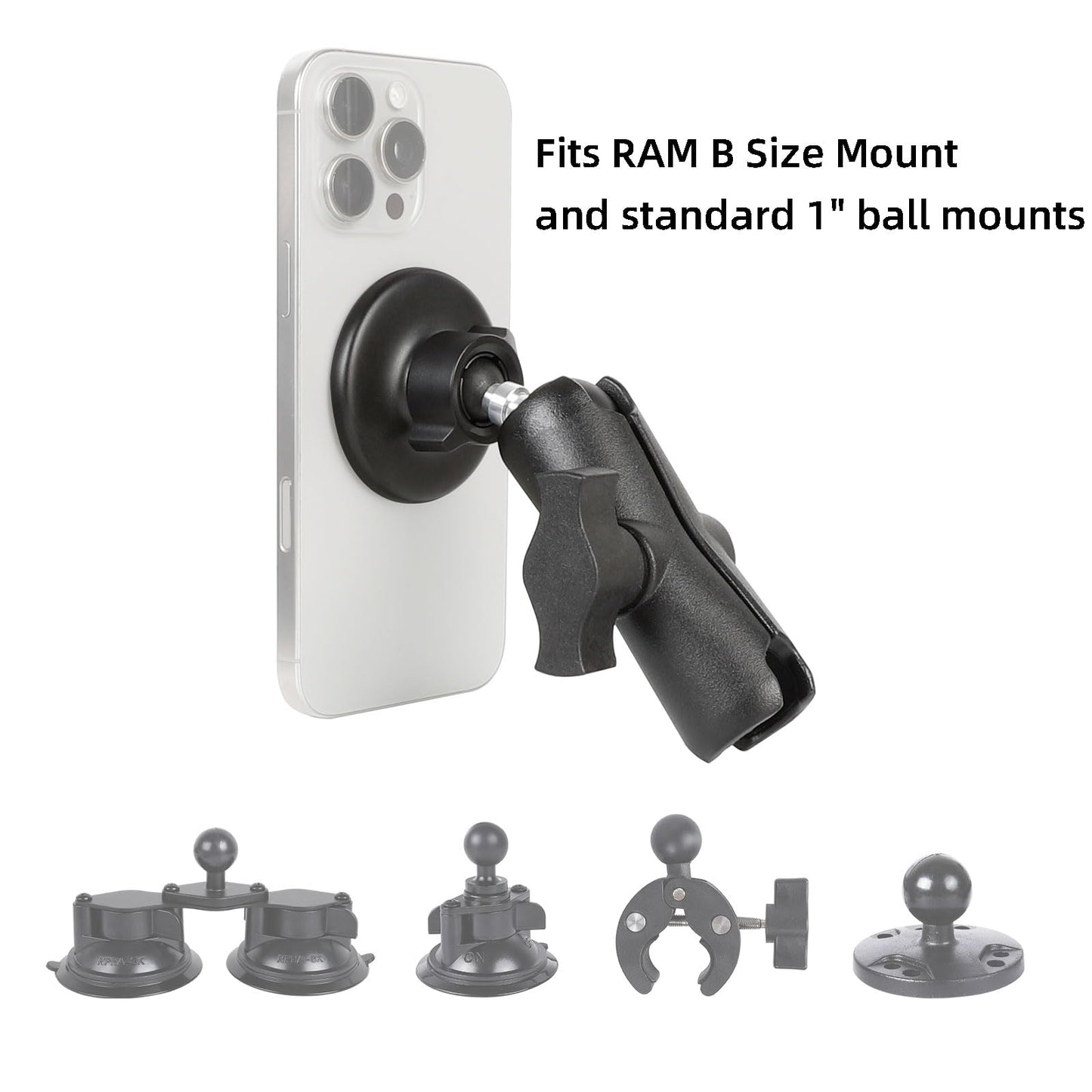 Leenconghui Magnetic Cell Phone Holder Base with 3.54" Double Socket arm for MagSafe iPhone 17 16 15 14 13 Series,Compatible with RAM B Size Mounts