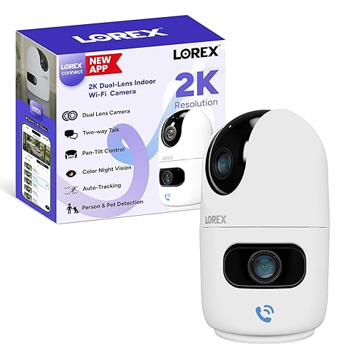 Lorex Connect 2K Indoor Dual Lens Wi-Fi 6 Camera | New Connect App | 360° Pan-Tilt | Person & Pet Detection | Color Night Vision | Instant Call |