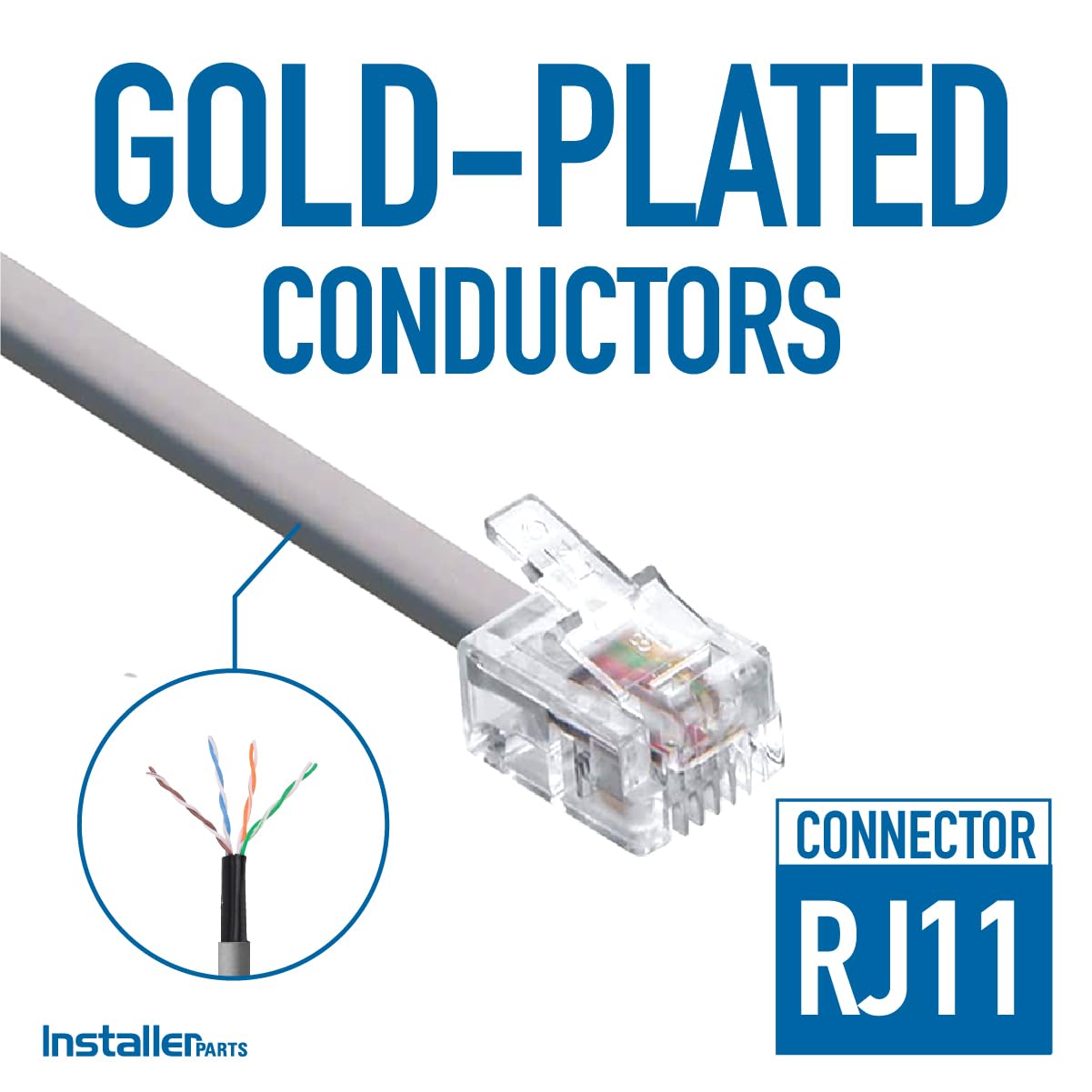 InstallerParts (10 Pack RJ11 Modular Telephone Cord Extension- Straight Wiring, Silver (7FT)