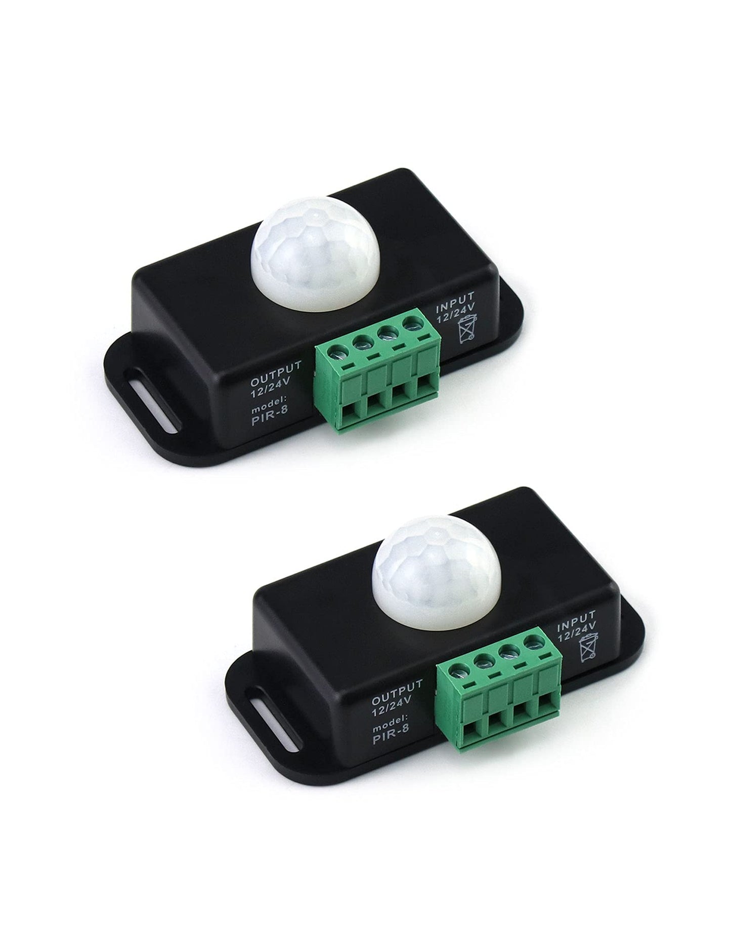 QWORK Motion Sensor LED Switch (2 Pack), 12-24V, 6A, Adjustable Delay Time, 5-8M Induction Distance, 60° Field of View, for LED Strip Lighting, Wall