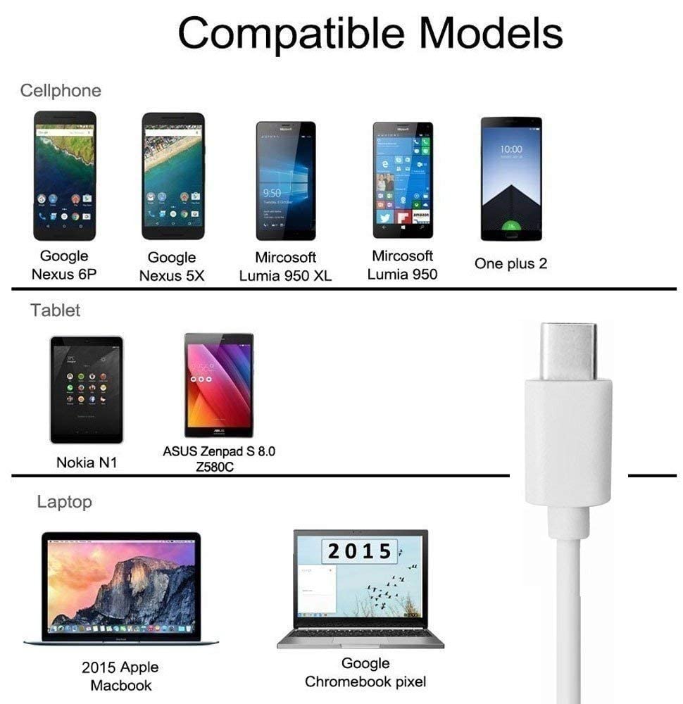 Josi Minea x3 Pcs USB 3.1 Type C (USB-C) Sync & Charging [ 10 inches / 25 cm ] Cable Compatible with Samsung Galaxy S9 & S9 Plus, S8, Google…