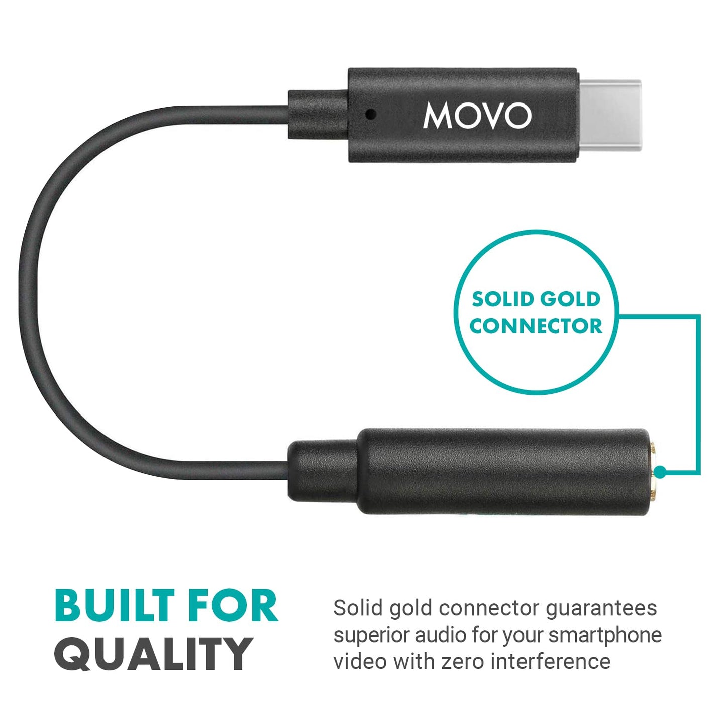 Movo Female 3.5mm TRRS Microphone Adapter Cable to USB-C Connector Dongle Compatible with Apple iPhone 15/16/17 and up, iPad Smartphones and Tablets