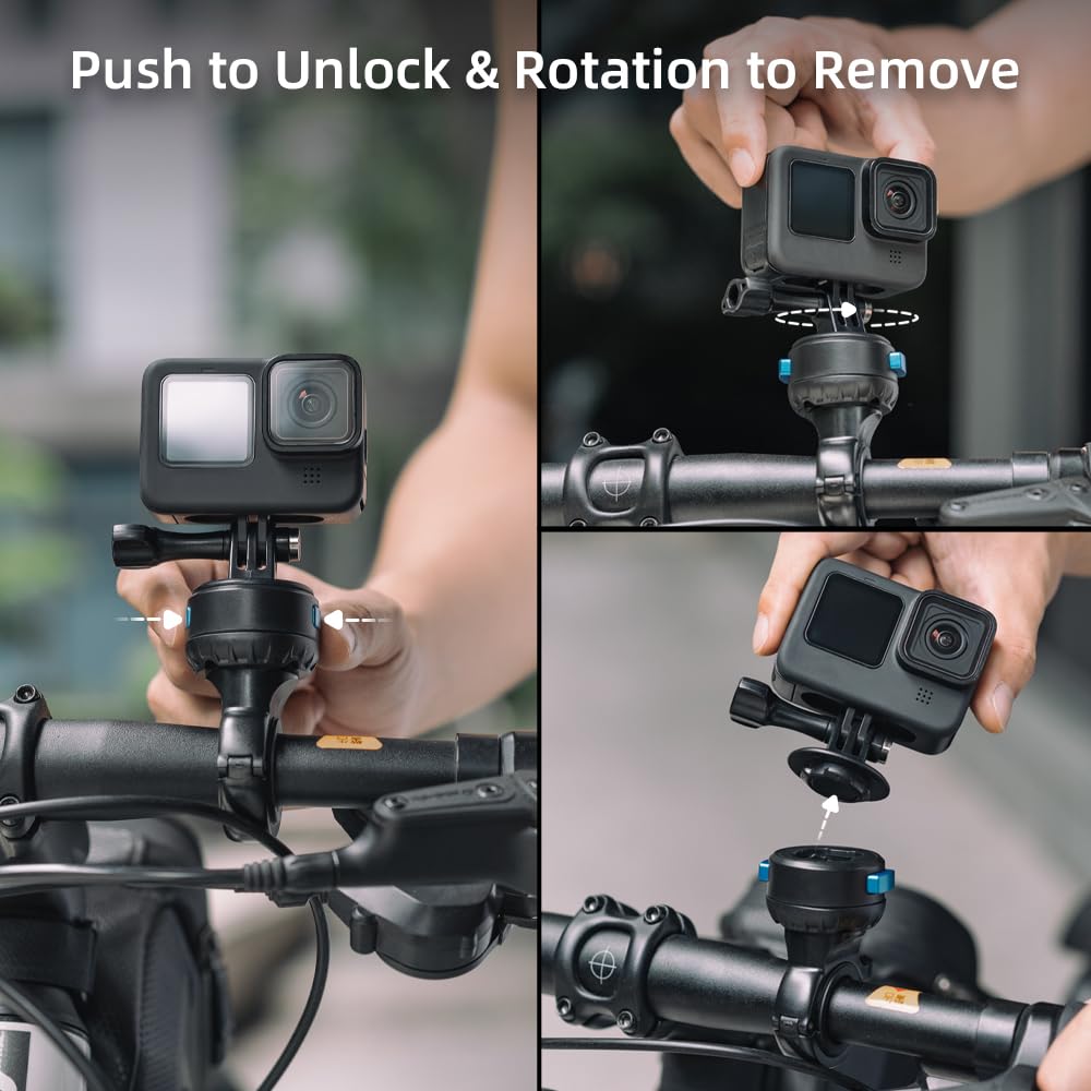 SUREWO Magnetic Quick Release Handlebar Bike Pole Mount, Motorcycle Handlebar Clamp Mount with Shock-Absorbing Base Compatible with Go Pro Hero