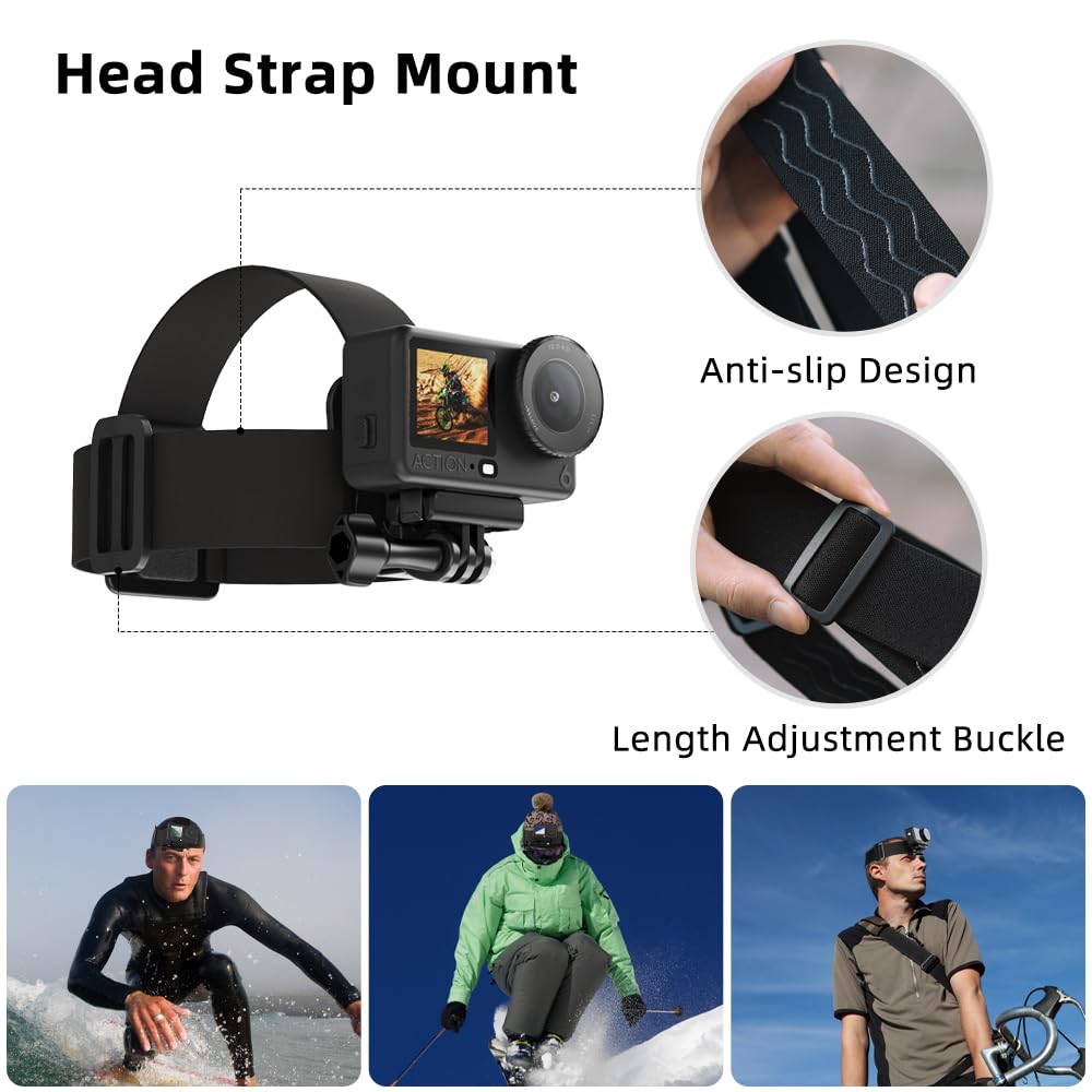 SUREWO 4 in 1 Accessories Set for DJI Action 6/5Pro/4/3/2,Chest Mount Harness/Head Strap Mount/ 360°Rotating Wrist Strap/360° Rotation Quick Clip