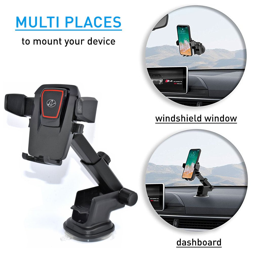 NEM Universal Car Phone Mount Holder - Adjustable Cradle for Windshield & Dashboard, Anti-Slip Base, Compatible with iPhone, Samsung Galaxy, Android