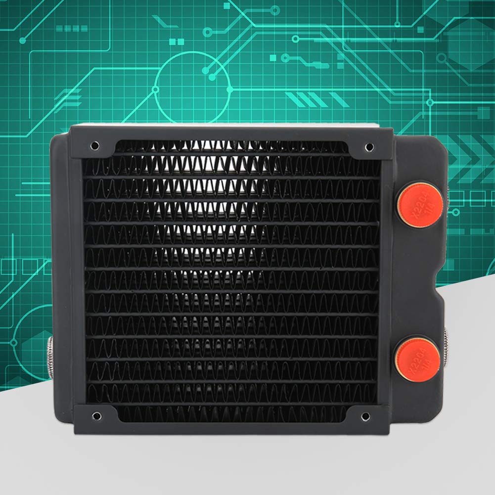 G1/4 120mm Computer Water Cooling Copper Radiator, 3-Layer 12-Tube PC Cooler Heatsink with Copper Radiator Fins and Brass Water Chamber