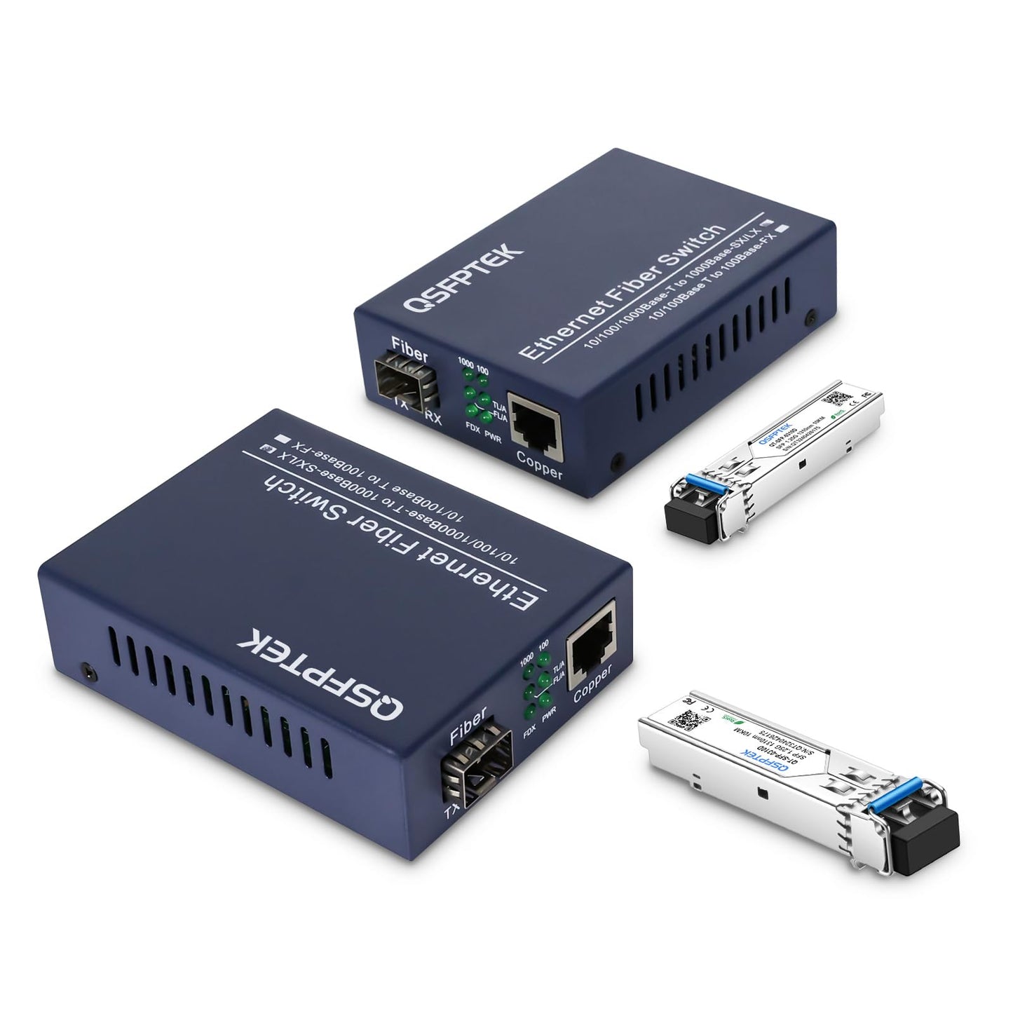 A Pair Gigabit Ethernet Media Converter, 10/100/1000Mbps Networks Ethernet to Fiber Media Converter, with 2pcs 1000Base-LX SFP Module (1.25Gb/s