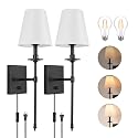GOODATE Dimmable Wall Sconces Set of Two, Plug in Wall Sconces White Fabric Shade, Wall Lamp for Bedroom, Living Room, Plug in Wall Light Sconces Wall