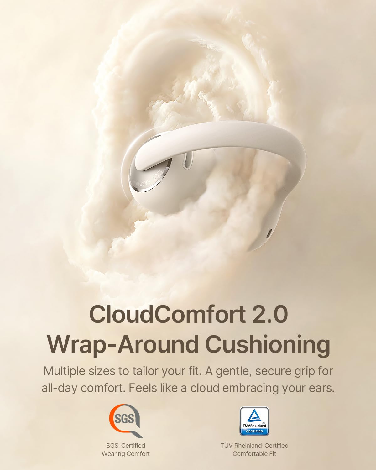 Baseus Bowie MC2 Open Ear Clip On Earbuds, CloudComfort 2.0 Wrap-Around Design, LDAC Hi-Res Audio, Bluetooth 6.0, 55H Playtime, 4-Mic AI Clear Call