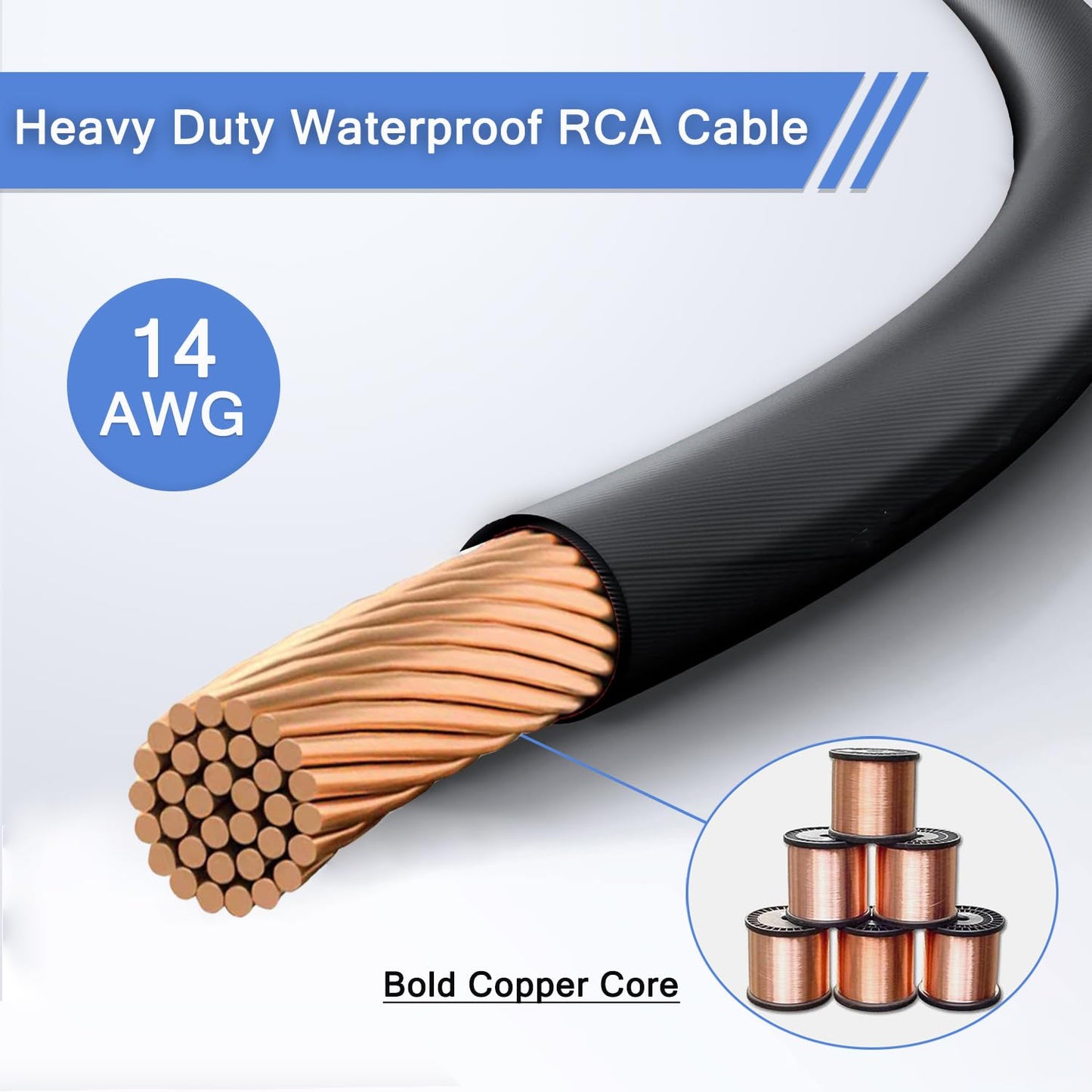 ukiism 14AWG RCA Cable Heavy Duty Waterproof, Phone Male to Male Stereo Audio Cable for Subwoofer/amp/HiFi & Home Cinema/Blu-ray/Speakers/TV-2