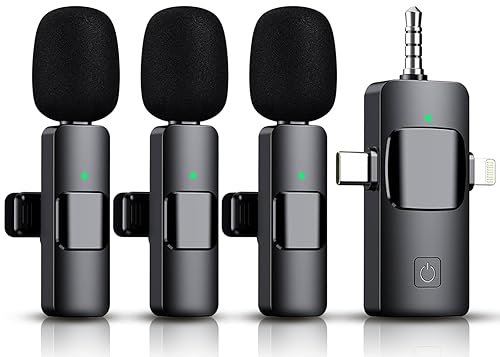 3 in 1 Wireless Lavalier Microphone for iPhone, iPad, Android, Camera,12-Hour Battery, mini Noise Reduction Recording Mic 2.4G Ultra-Low Delay