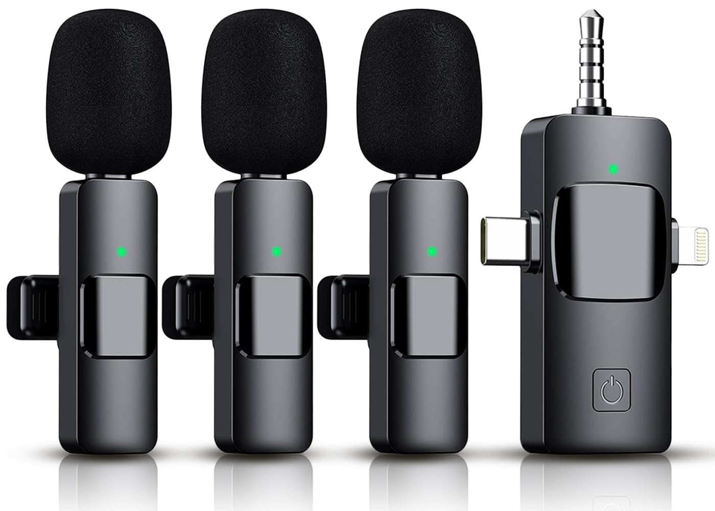 3 in 1 Wireless Lavalier Microphone for iPhone, iPad, Android, Camera,12-Hour Battery, mini Noise Reduction Recording Mic 2.4G Ultra-Low Delay
