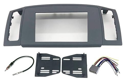 Custom Install Parts Double Din Navigation Stereo Bezel Dash Install Kit with Standard Wiring Harness and Antenna Adapter - Grey Compatible with Jeep