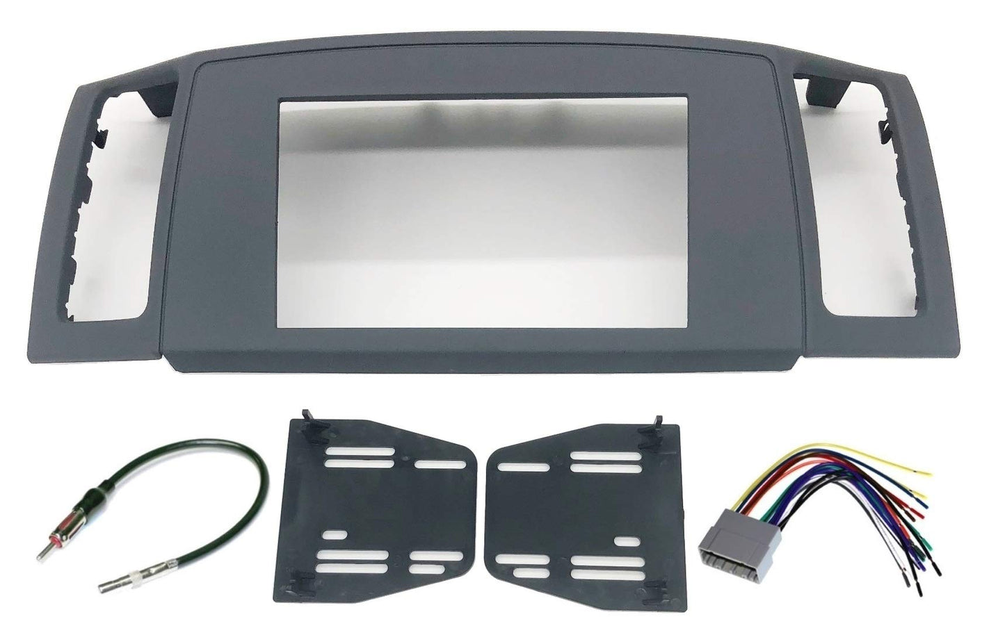 Custom Install Parts Double Din Navigation Stereo Bezel Dash Install Kit with Standard Wiring Harness and Antenna Adapter - Grey Compatible with Jeep