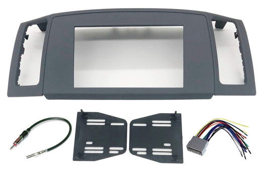 Custom Install Parts Double Din Navigation Stereo Bezel Dash Install Kit with Standard Wiring Harness and Antenna Adapter - Grey Compatible with Jeep