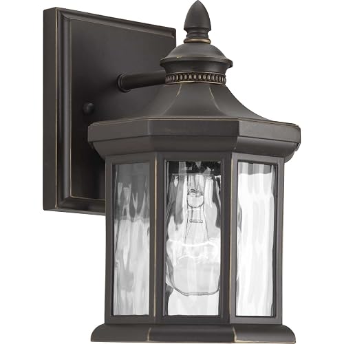Progress Lighting Edition Collection 1-Light Water Glass Traditional Outdoor Small Wall Lantern Light Antique Bronze