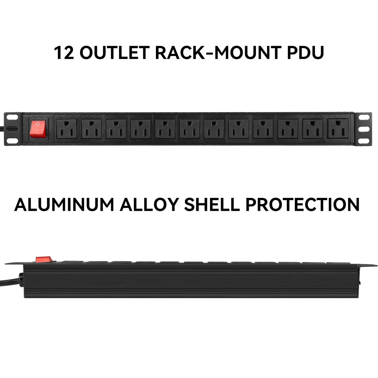 BTU Power Strip Surge Protector Rack-Mount PDU, 12-Outlet Power Strip with Switch, Metal Mountable Heavy Duty for Server Racks, Garage, Shop