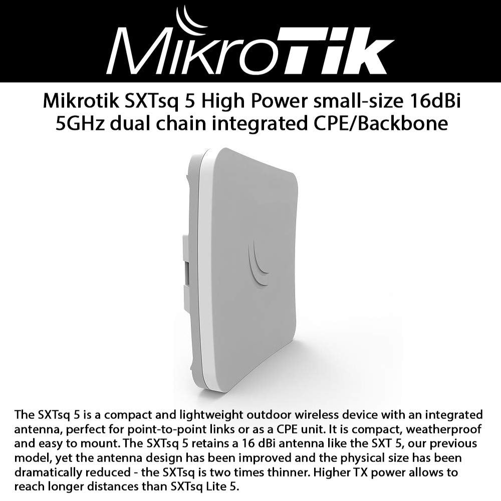 Mikrotik SXTsq 5 High Power Small-Size 16dBi 5GHz Dual Chain Integrated CPE/Backbone