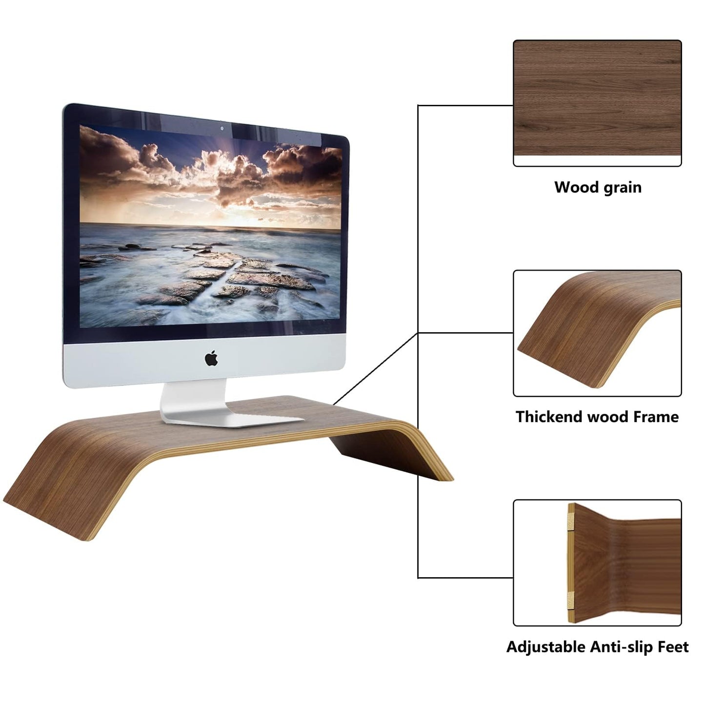 SAMDI Wooden Computer Monitor Stand Save Space Desktop Riser for Computers LCD Monitors Laptop PC iMac Notebook Apple MacBook(Black Walnut)