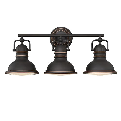 Westinghouse 6116200 Boswell Vintage-Style Three-Light Indoor Vanity Light Fixture, Oil Rubbed Bronze Finish with Highlights, Frosted Prismatic