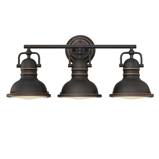 Westinghouse 6116200 Boswell Vintage-Style Three-Light Indoor Vanity Light Fixture, Oil Rubbed Bronze Finish with Highlights, Frosted Prismatic
