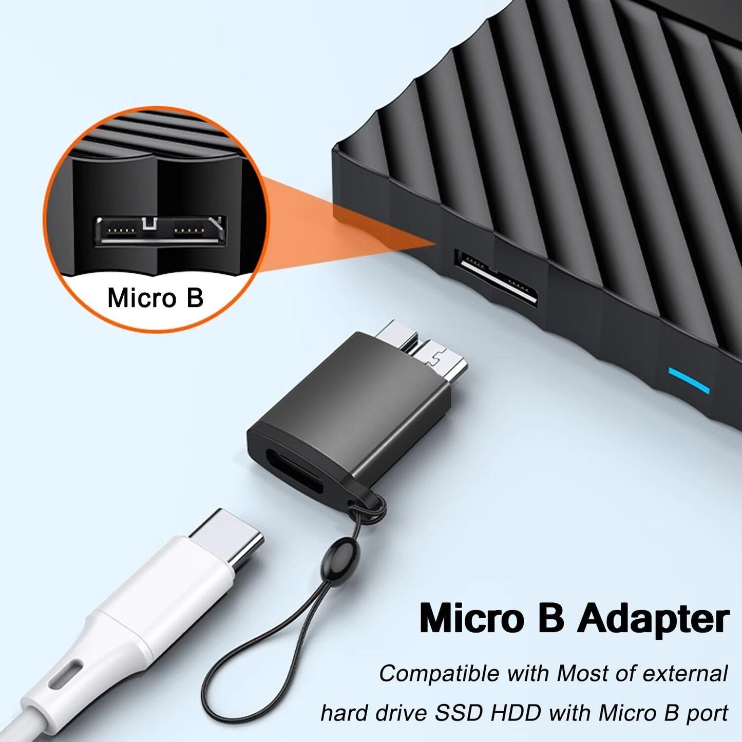 USB C to Micro B Adapter, USB 3.0 Micro B Male to USB C Female External Hard Drive Cable Adapter Compatible with Seagate, LaCie, Toshiba, Samsung…