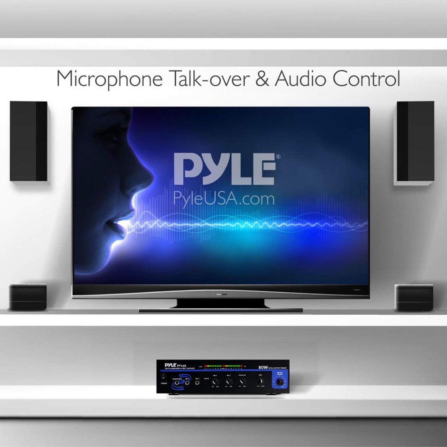 Pyle Compact Mono Public Address Amplifier - Professional 80 Watt Peak 70v PA Amplifier for Restaurants or Commercial Applications, 2 Mic Inputs