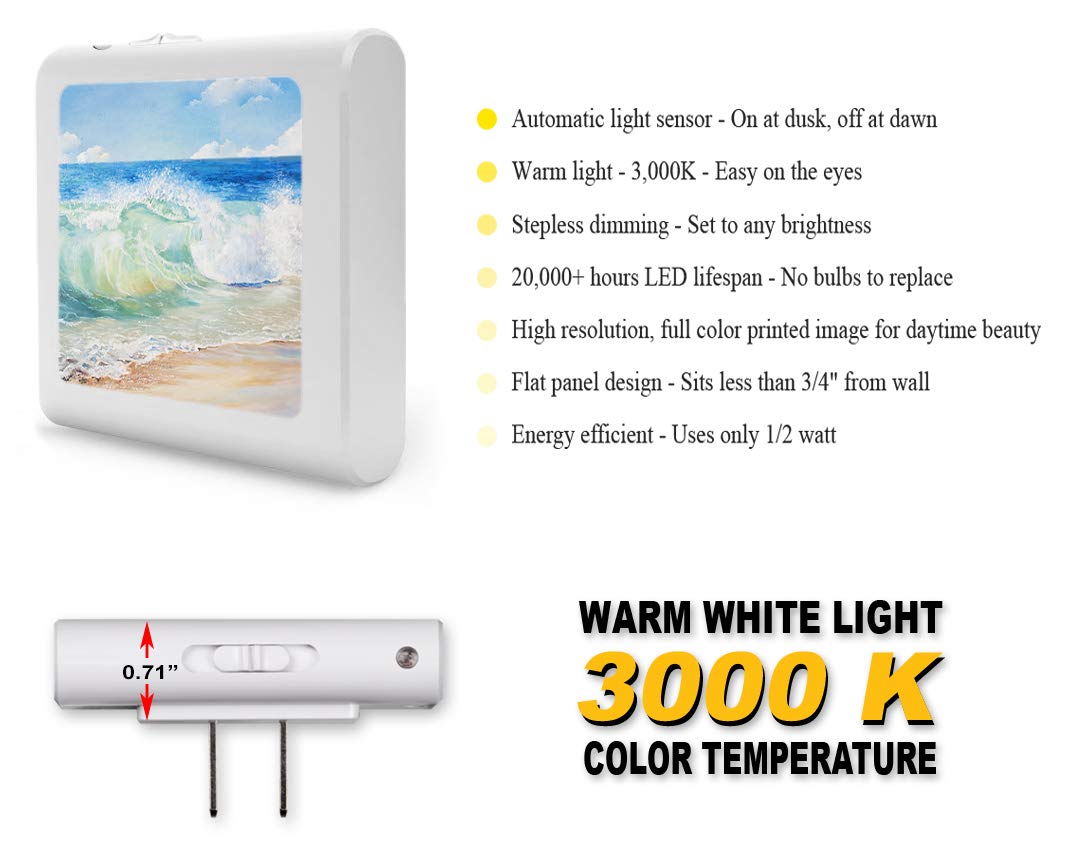 Art Plates Plug in Dimmable LED Night Light with Dusk to Dawn Auto Sensor, Adjustable Brightness, Warm Light, Auto On-Off Nightlight for Bathroom
