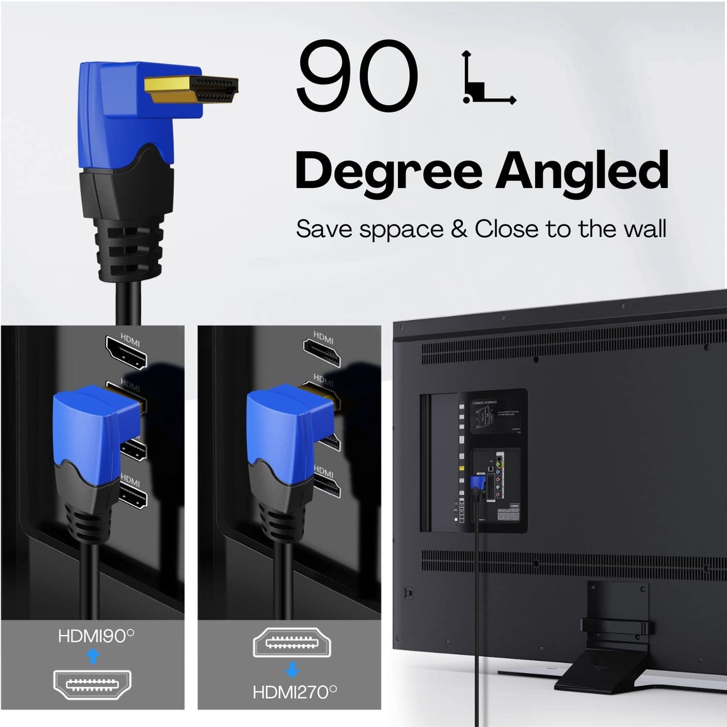 TNP 4K HDMI Cable Right Angle 90 Degree (15FT) - High Speed 18GBPs HDMI Wire Cord Support 4K 60Hz 2K 2160p 1440p 1080p 3D ARC/eARC Ethernet For Video