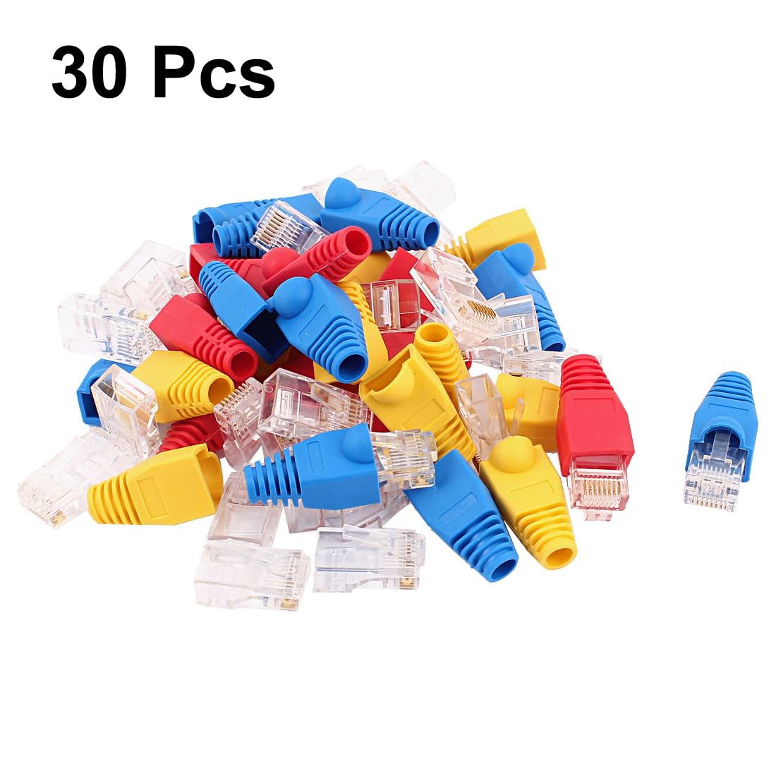 uxcell 30pcs 8P8C Cat6 Patch RJ45 Head Shielded Modular End Adapter w Boot Protector Blue Red Yellow