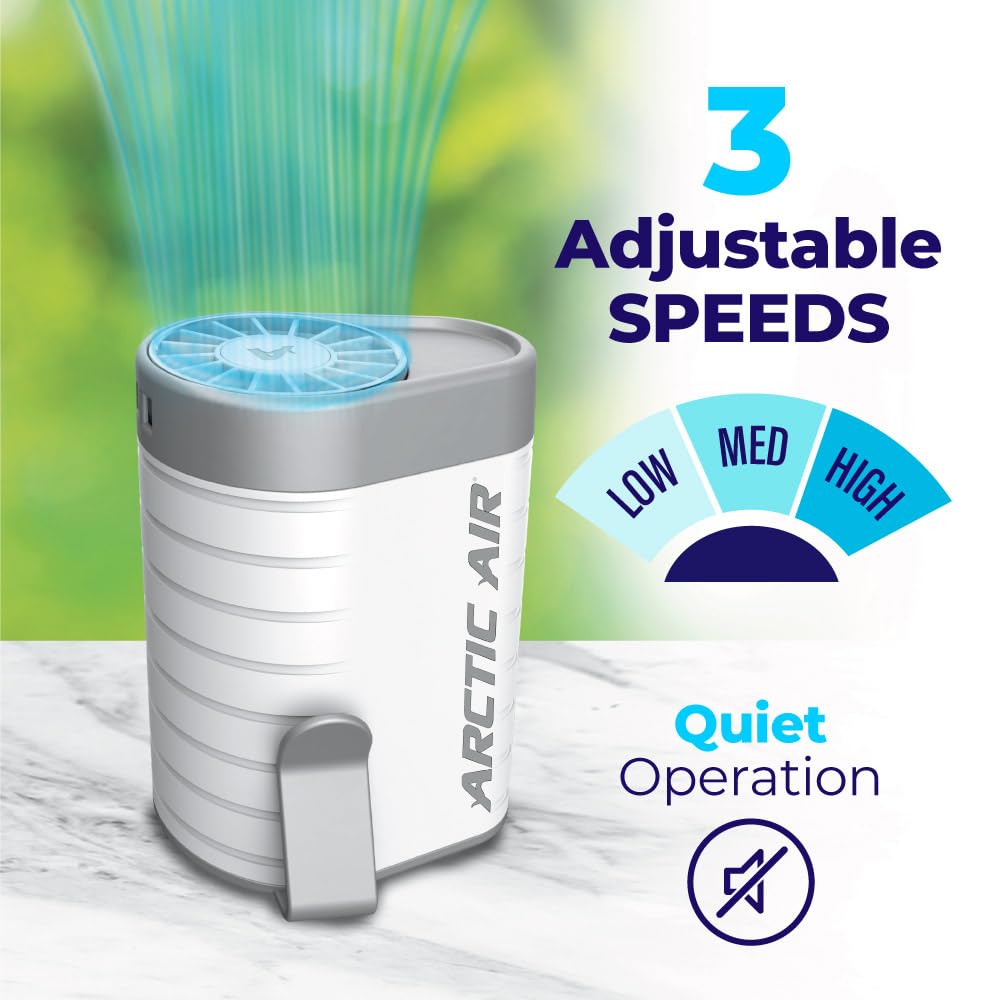Arctic Air Breeze Jet Wearable Air Cooler, 3-Speed Portable Rechargeable Fan, Long-lasting, Lightweight Clip-On Neck & Waist Fan for Travel, Outdoors