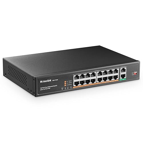 MokerLink 16 Port PoE Switch with 2 Gigabit Uplink Ethernet Port, 250W High Power, Support IEEE802.3af/at, Rackmount Unmanaged Plug and Play