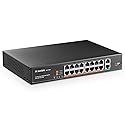 MokerLink 16 Port PoE Switch with 2 Gigabit Uplink Ethernet Port, 250W High Power, Support IEEE802.3af/at, Rackmount Unmanaged Plug and Play