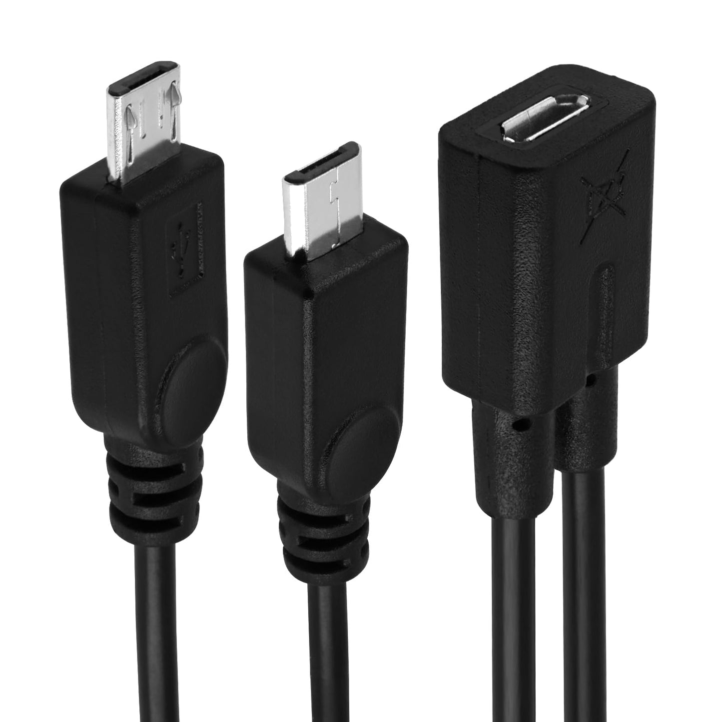 BERANMEY Micro USB 1 to 2 Splitter Cord, 2 Pack 0.3m/12inch Micro USB Female to Dual Micro USB Male Splitter Extension Charging Adapter Charge Cable