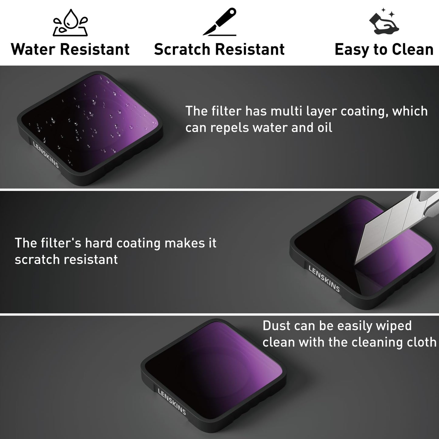 LENSKINS 4 Pack ND Filters ND8 ND16 ND32 CPL for GoPro Hero 13, Hero12, Hero11, Hero10, Hero 9 Black, HD Optical Glass Neutral Density and Circular