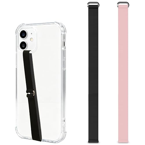 C-Shaped Silicone Clip Finger Phone Grip Strap - Reusable Stretchy Loop Holder for iPhone & Samsung Cases, Black + Pink