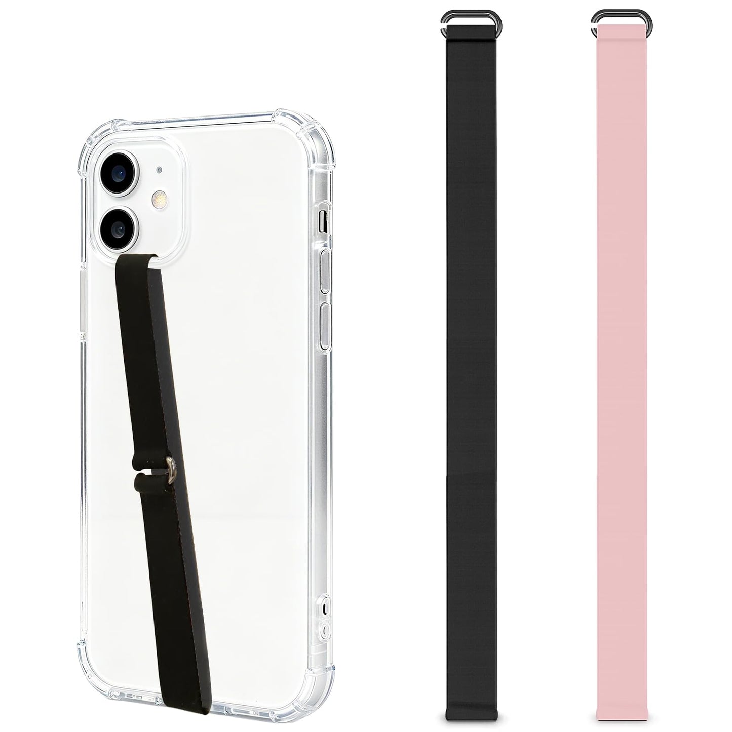 C-Shaped Silicone Clip Finger Phone Grip Strap - Reusable Stretchy Loop Holder for iPhone & Samsung Cases, Black + Pink