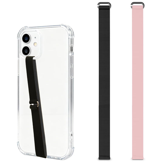 C-Shaped Silicone Clip Finger Phone Grip Strap - Reusable Stretchy Loop Holder for iPhone & Samsung Cases, Black + Pink