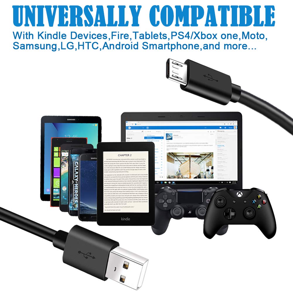 Micro USB Cable,Fire Tablet Charger for Samsung Galaxy,Sony,Moto,TV Stick,Speaker,PS4 Charging Cord for Xbox One Controller.Fast Old Android Phone