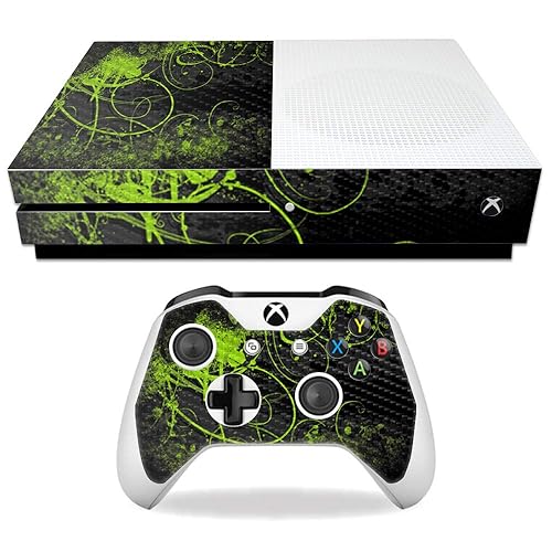 MightySkins Carbon Fiber Skin for Microsoft Xbox One S - Green Distortion | Protective, Durable Textured Carbon Fiber Finish | Easy to Apply, Remove