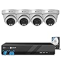 4COVR 4K PoE Security Camera System, Human Vehicle Detection, 4Pcs 8MP 2.8mm 110° Wide Angle Dome IP Camera with Mic, 8CH 8MP H.265 NVR with 2TB HDD