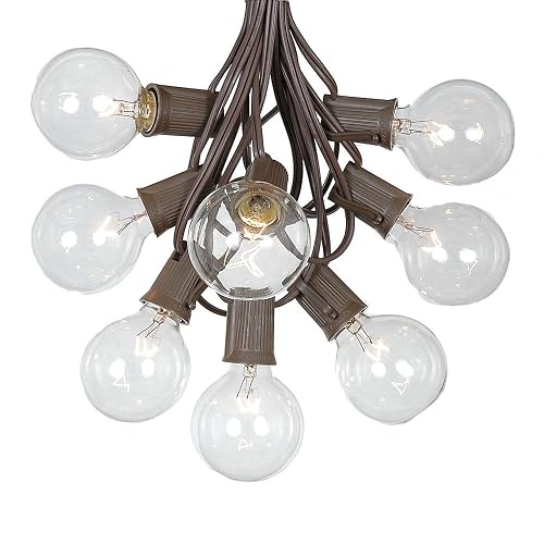 G50 Patio String Lights with 125 Clear Globe Bulbs - Outdoor String Lights - Market Bistro Café Hanging String Lights - Patio Garden Umbrella Globe
