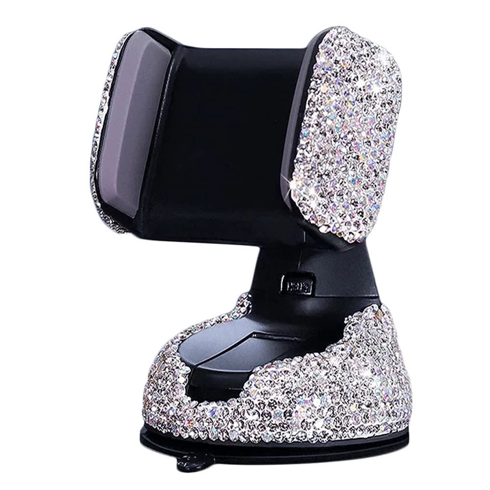 SUNCARACCL Bling Car Phone Holder, 360°Adjustable Universal Rhinestone Crystal Auto Phone Mount Stand Accessories for Windshield Dashboard and Air